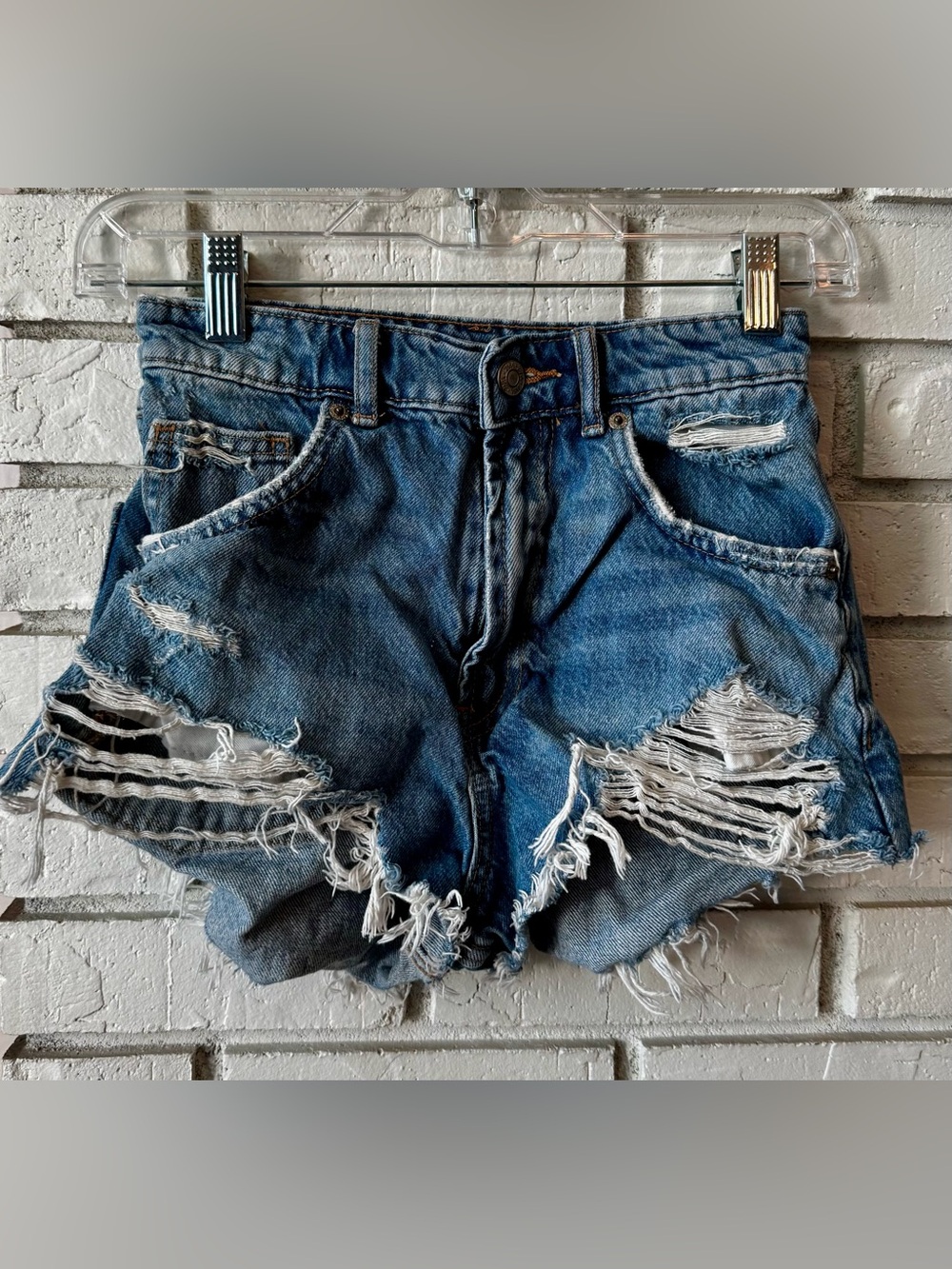 Zara Distressed Blue Denim Shorts